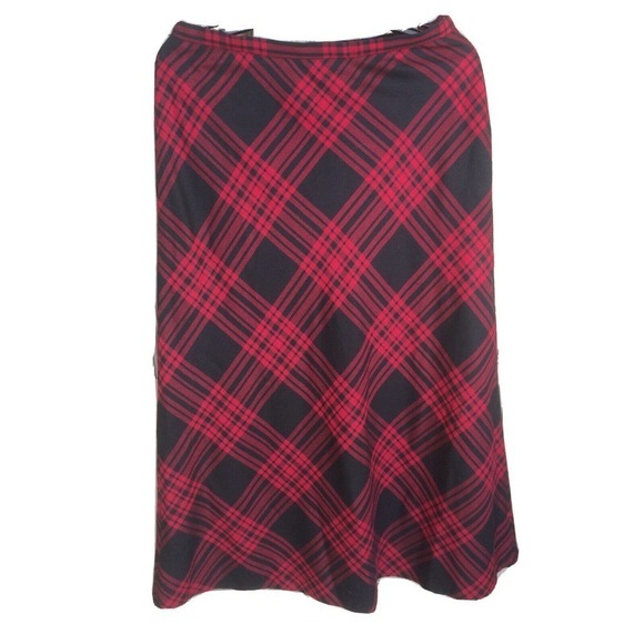 Vintage Charter Club Maxi Red Plaid Wool Skirt Sz8 A-Line Zip NWOT - Picture 1 of 8